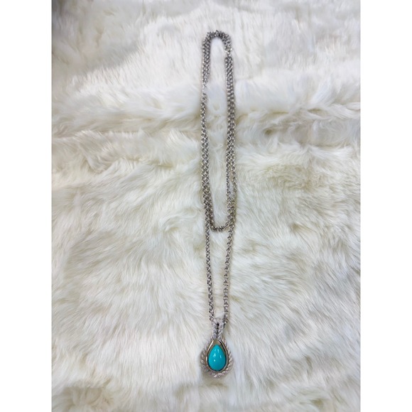 AVON Silver Tone Teardrop Turquoise Pendant Necklace Chain Layered vtg - Picture 4 of 5